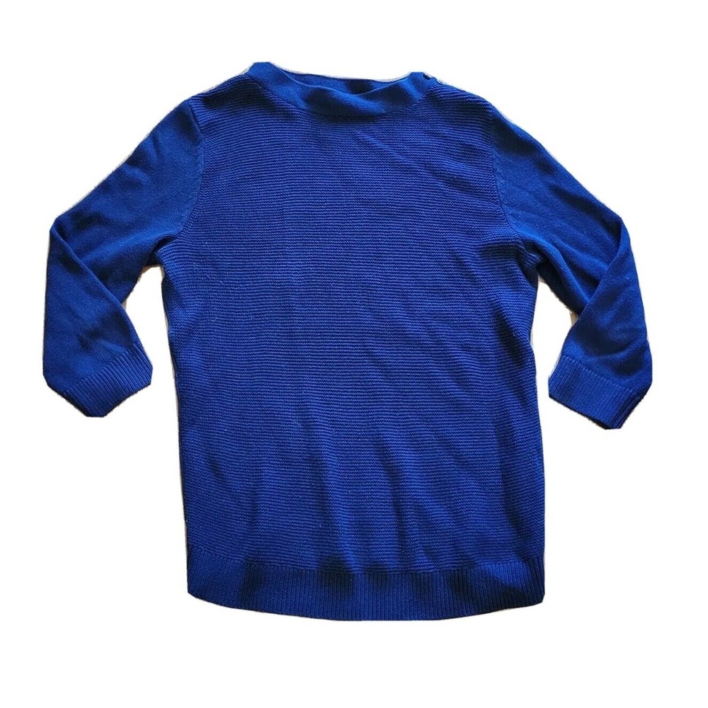 Talbots Sweater Shirt Top Womens Medium Navy Blue Knit Boat Neck Button Classic